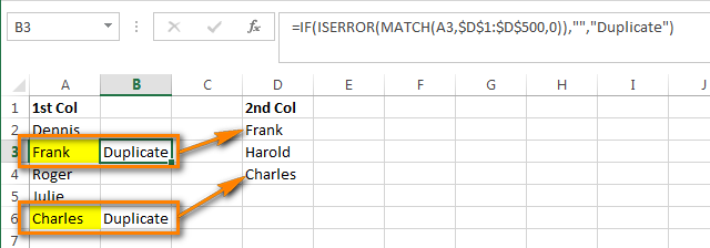 Find matches in two columns